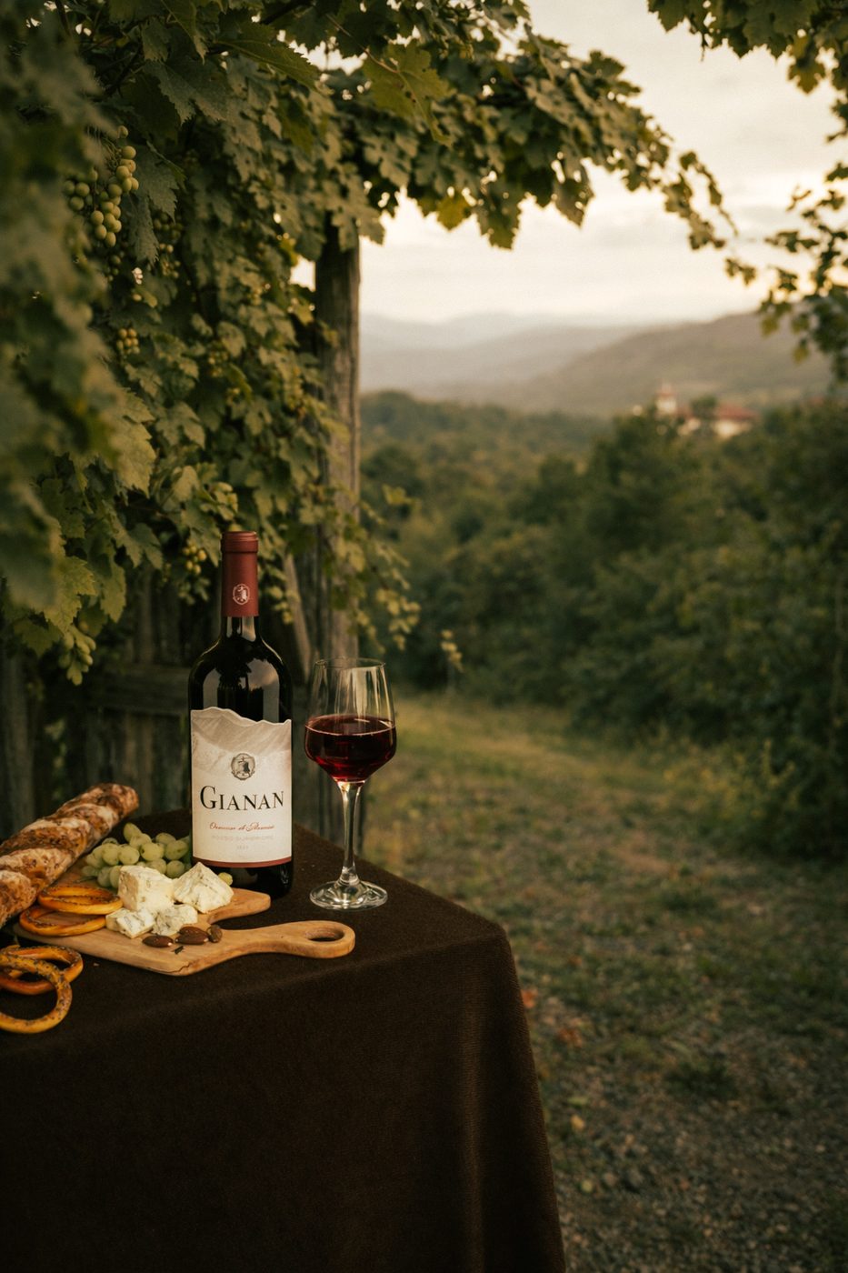 Gianan wine served in the vineyard